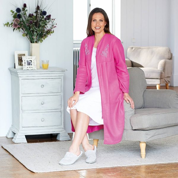 Fleece Dressing Gown With Zip Pink S