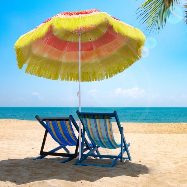 Outsunny Portable Beach Umbrella: Foldable Rainbow Parasol for Hawaiian-Style Sun Protection - Image 2