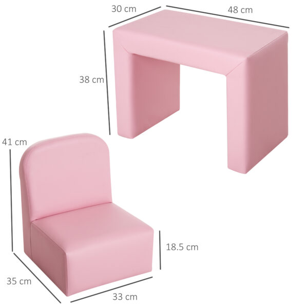 HOMCOM 2 In 1 Toddler Sofa Chair, 48 x 44 x 41 cm, for Game Relax Playroom, Pink   Aosom UK - Image 3