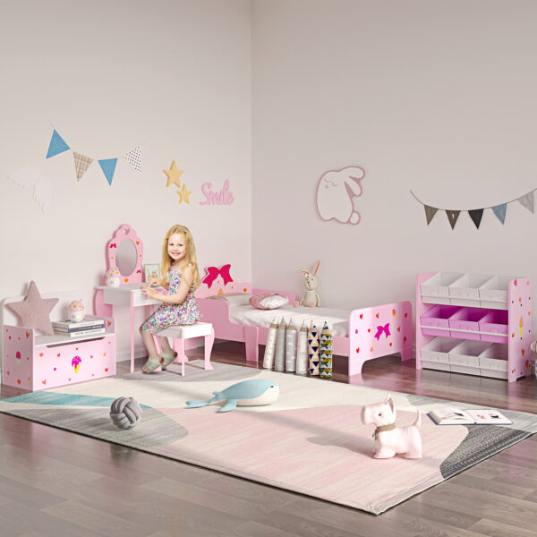 ZONEKIZ Princess-Themed Toddler Bed with Safety Side Rails and Slats, Cute Patterns, Kids Bedroom Furniture, Pink, 143 x 74 x 59 cm   Aosom UK - Image 2