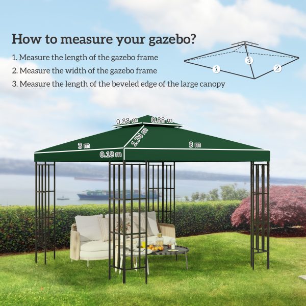 Outsunny 3 x 3 m Gazebo Top Cover Double Tier Canopy Replacement Pavilion Roof Dark Green - Image 3