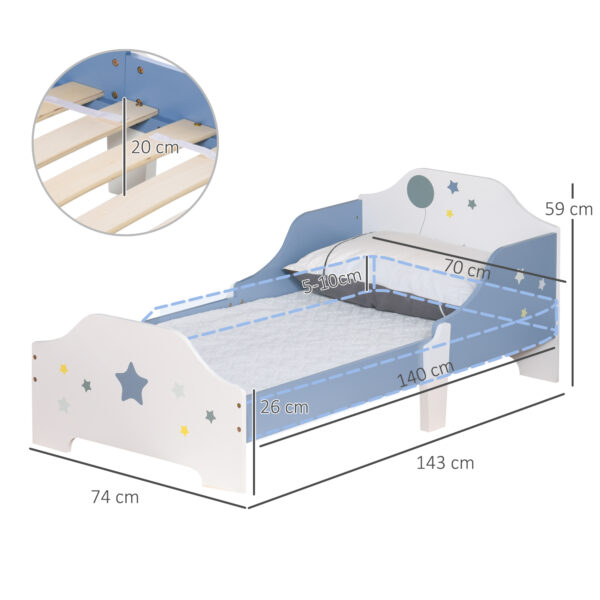 HOMCOM Kids Toddler Wooden Bed Round Edged with Guardrails Stars Image 143 x 74 x 59 cm Blue   Aosom UK - Image 3