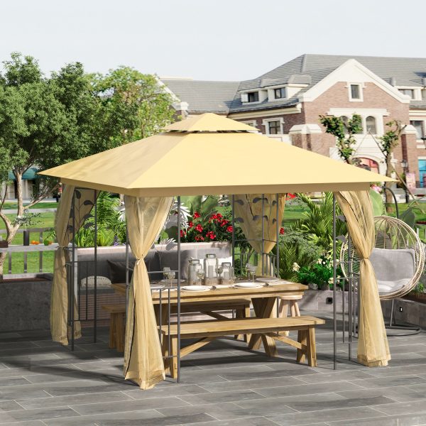 Outsunny 3x3 m Double Top Gazebo-Beige - Image 2