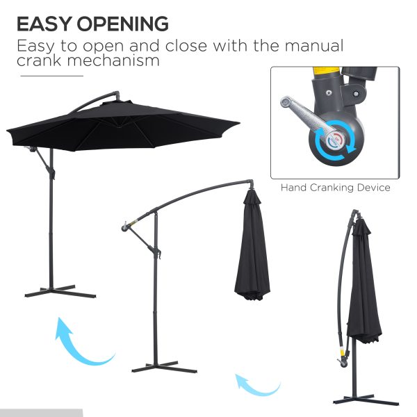 Outsunny 3(m) Garden Cantilever Parasol Patio Banana Hanging Umbrella Sun Shade with Crank & Tilt, 8 Ribs and Cross Base, Black   Aosom UK - Image 4