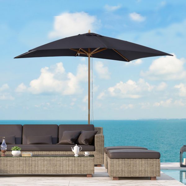 Outsunny Waterproof 295L x 200W x 255Hcm Wooden Garden Patio Parasol Umbrella-Black   Aosom UK - Image 2