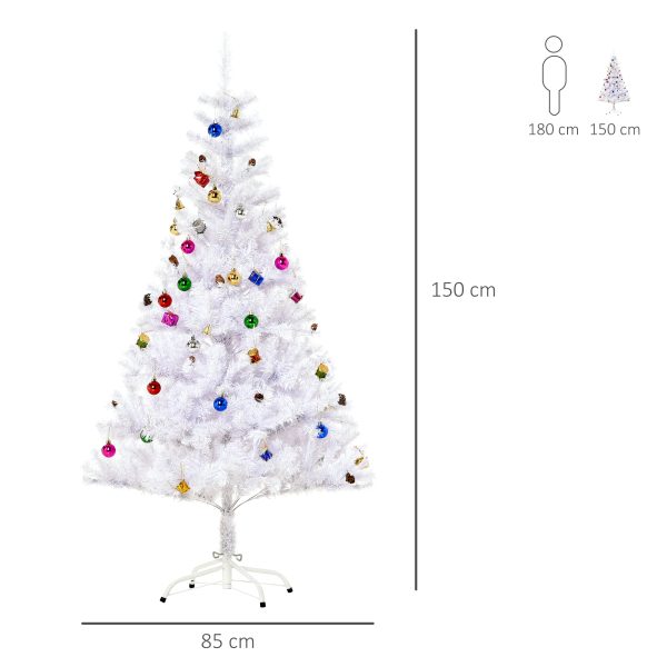 HOMCOM 4.9ft Artificial Christmas Tree Holiday Home Decoration with Xmas Ornaments and Metal Stand, White   Aosom UK - Image 3