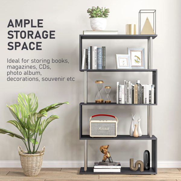 HOMCOM S-Shaped Bookcase, Contemporary Wooden Bookshelf Dividers, Spacious Storage Display Unit, Elegant Black, Ideal for Home and Office   Aosom UK - Image 4