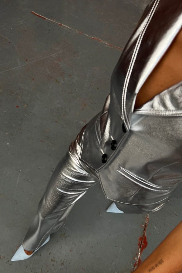 Women's Vegan Leather Trouser in Silver, Size 26 by Never Fully Dressed - Image 5