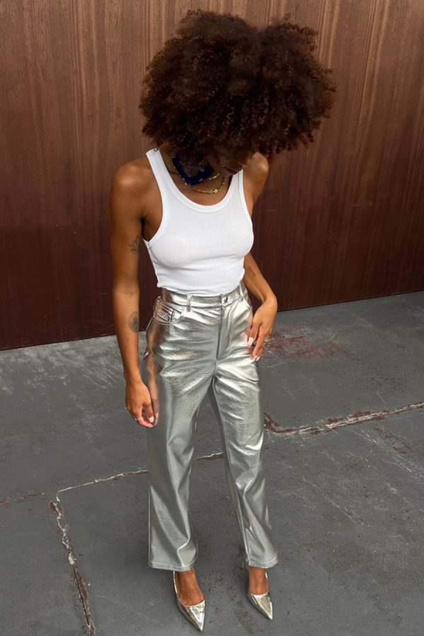 Women's Vegan Leather Trouser in Silver, Size 26 by Never Fully Dressed - Image 2