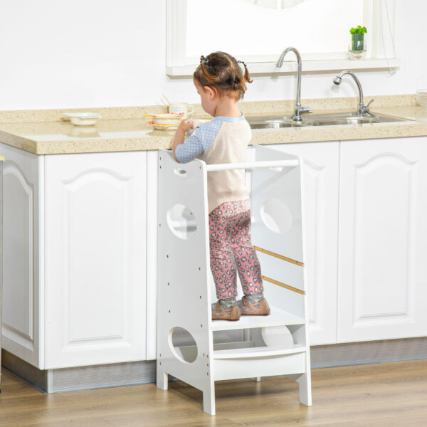 HOMCOM Kids Step Stool Toddler Kitchen Stool Tower with Adjustable Standing Platform for Kids Kitchen Counter White - Image 2