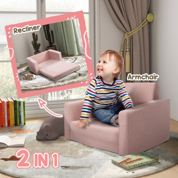 AIYAPLAY Childrens Sofa 2 in 1 Kids Convertible Sofa Kids Armchair, Foldable Recliner for for Bedroom Playroom Living Room, Pink   Aosom UK - Image 4