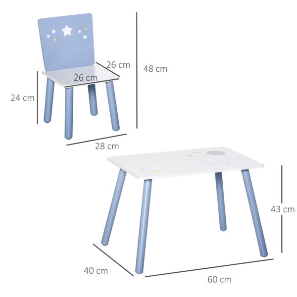 HOMCOM Kids' 3-Piece Furniture Set, Wooden Table and 2 Chairs with Star Design, Easy to Assemble, Blue/White - Image 3