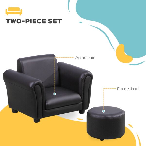 HOMCOM Toddler Chair Single Seater Kids Sofa Set, 54 x 42 x 41cm, Kids Sofa with Stool, Black   Aosom UK - Image 4