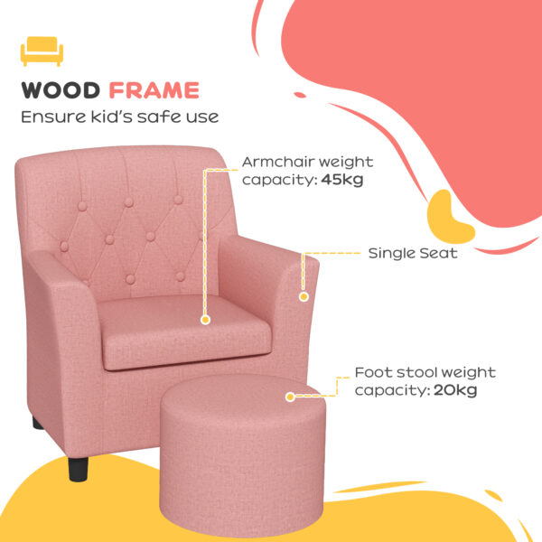 AIYAPLAY 2PCs Kids Sofa Set with Footrest, for Playroom, Bedroom, Pink   Aosom UK - Image 5