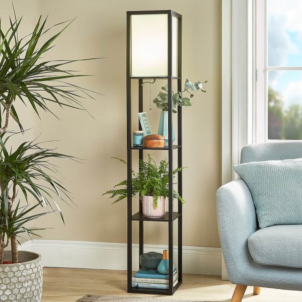 Floor Lamp With Shelves in Black Mains lead H159 xW26 xD26cm