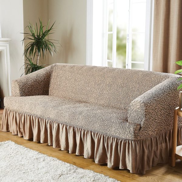 Sofa Cover Beige Width 210-260cm