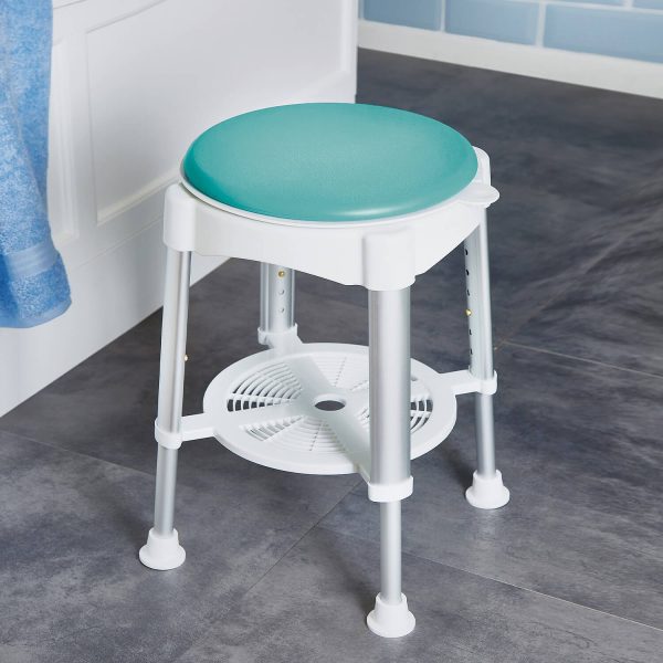 Bathtub Seat with Shelf. Adjustable legs, H42-60cm. Seat Dia.36cm