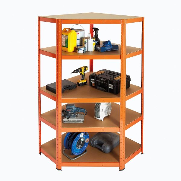 Corner Shelving Unit, Orange, W90 x D90 x H180cm, 5 Tier Boltless Unit