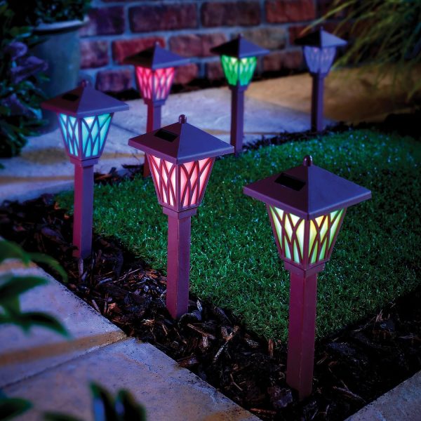 Colour Changing Solar Stake Lights Set of 6 H35.5 xW8 xD8cm.