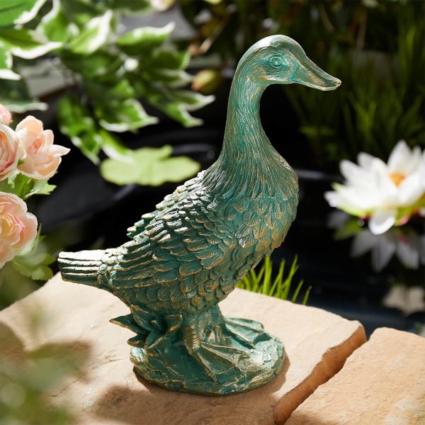 Garden Standing Verdigris Duck Ornament H29 xW22 xD13cm