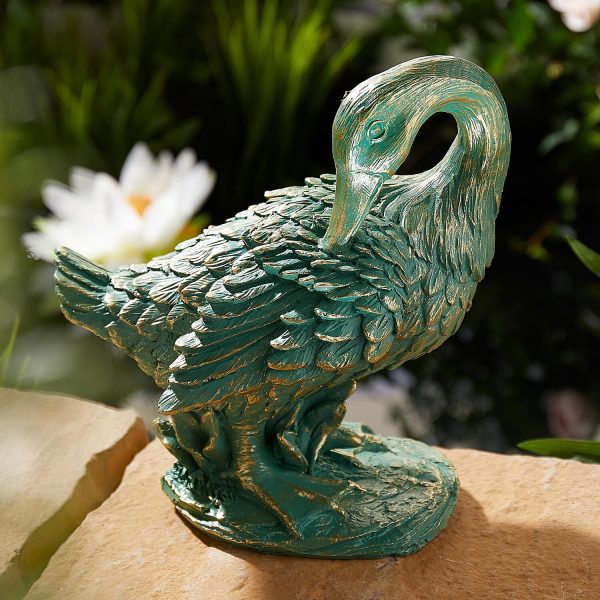 Garden Preening Verdigris Duck Ornament H23 xW23 xD16cm