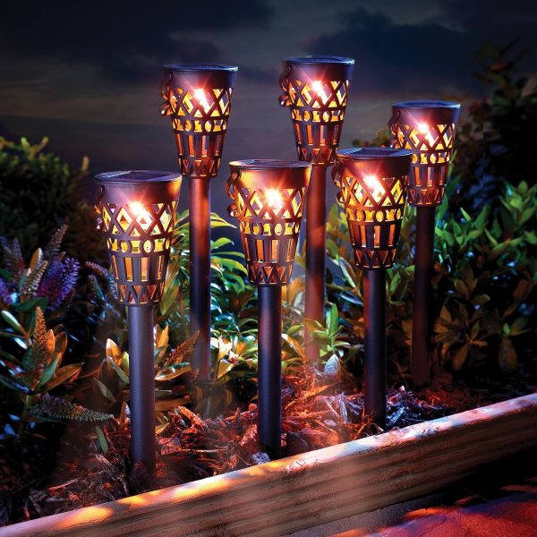 Cut-out Solar Stake Lights LED Set of 6. Dia 7cm xH16cm inc ground stake