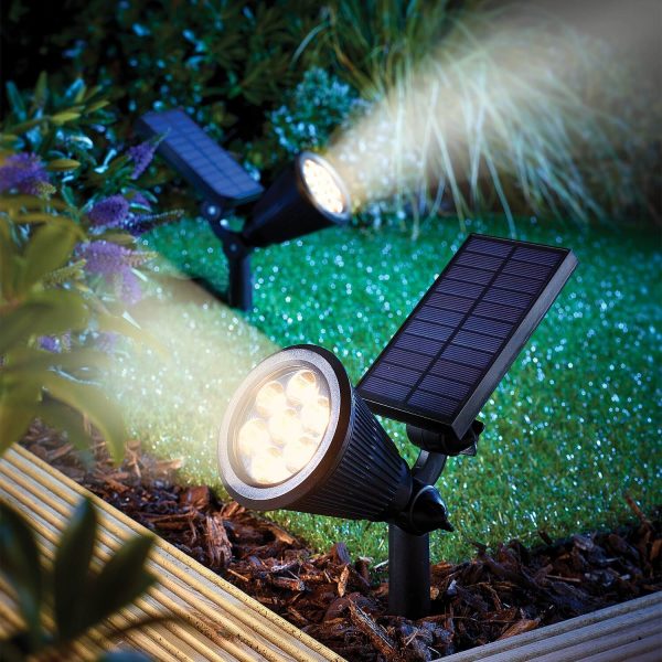 Solar Spotlights + Stake Pack of 2 Warm White Dia 9cm