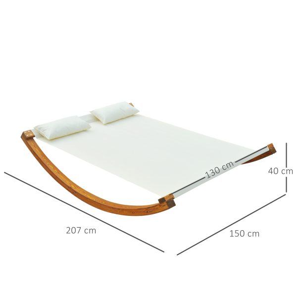 Outsunny Rocking Double Sun Lounger W/ Wooden Frame-White - Image 3