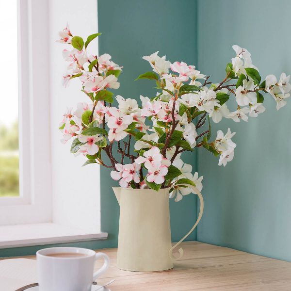 Crab Apple Blossoms in Metal Jug 9.3x11.9x15.5cm