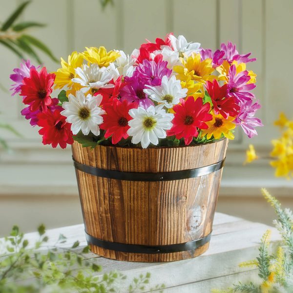 Artificial Gerberas in Barrel Planter H29 xW30 xD20cm