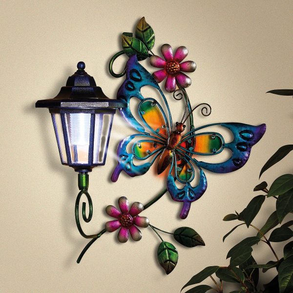 Butterfly Wall Art with Solar Light H35 xW29 xD13cm