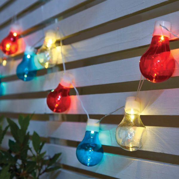 Solar Bulb String Lights Red White Blue LED 20 bulbs L3.8m