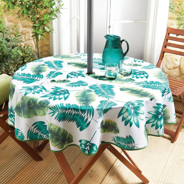 Palm Print Round Tablecloth With Parasol Zip