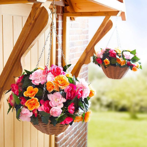 Artificial Pink Begonia Hanging Basket Dia. 28cm xH56cm