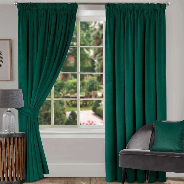 Lined Velour Curtains Bottle Green 45x48in Machine Washable