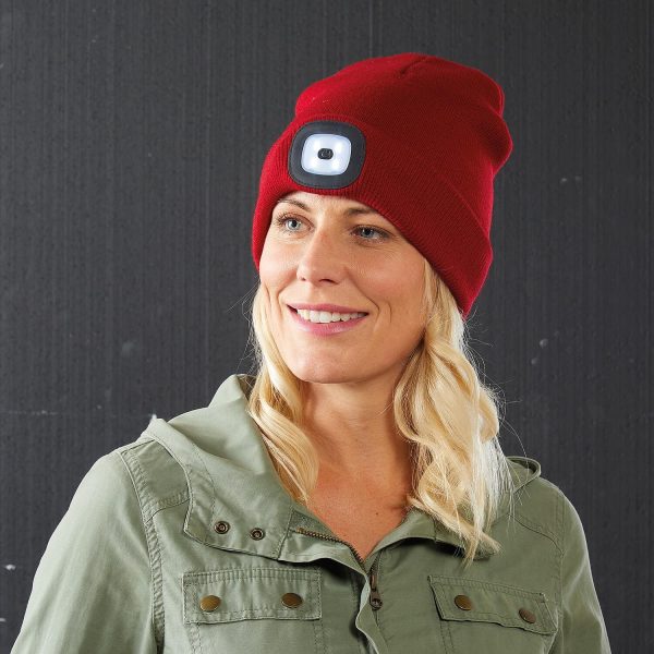 Beanie Light Hat Red One adult size