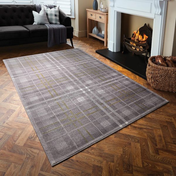 80X150Cm Grey/Gold Tartan Rug