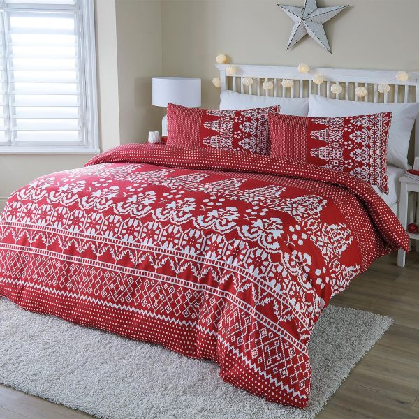 Nordic Printed Dvet Set King Red