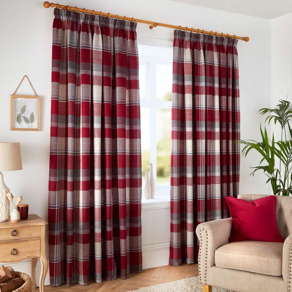 Pencil Pleat Curtains Red 66x90