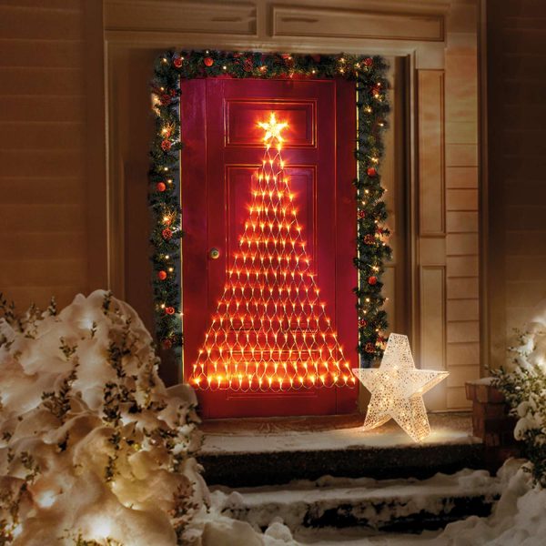 Christmas Net Lights H145 xW140cm, 162 Warm White LED Lights, Christmas Tree-Shaped