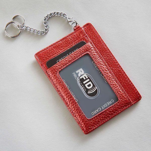 RFID Leather Keyring Card Wallet Red W8 xD0.5 xL11cm