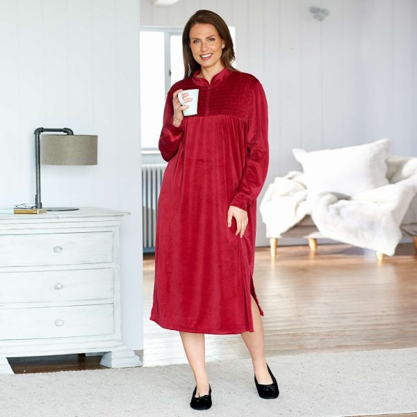 Ladies Dressing Gown Velour Wine Small