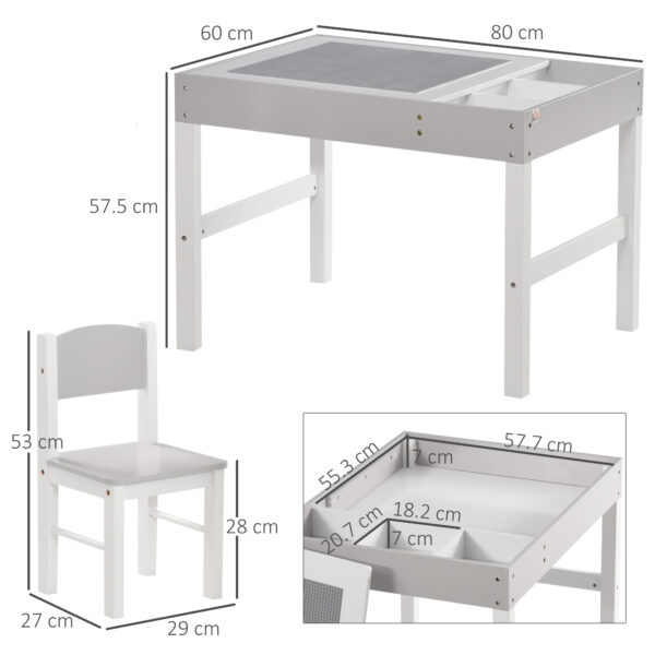 ZONEKIZ Kids Table and Chair Set, with Storage Space - Grey   Aosom UK - Image 3