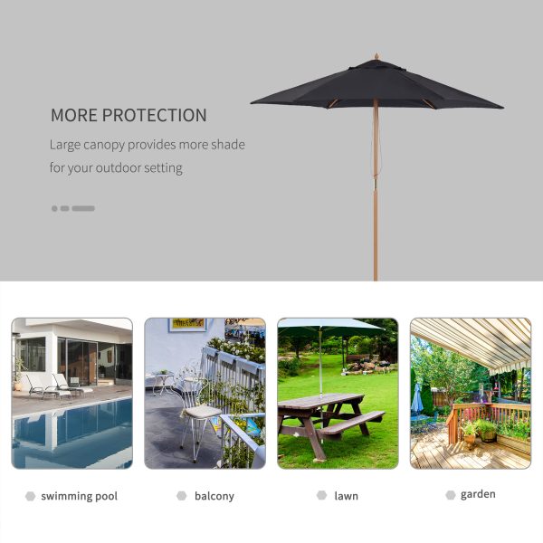 Outsunny Wooden Patio Parasol: 2.5m Outdoor Sun Umbrella, Weather-Resistant, Black   Aosom UK - Image 6