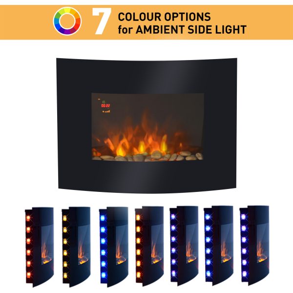 HOMCOM LED Curved Glass Electric Wall Mounted Fire Place, 900/1800W - Image 5