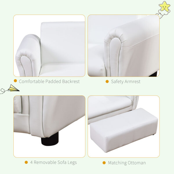 HOMCOM 2 Seater Toddler Chair Kids Twin Sofa Childrens Double Seat Chair Furniture Armchair Boys Girls Couch w/ Footstool (White) - Image 7