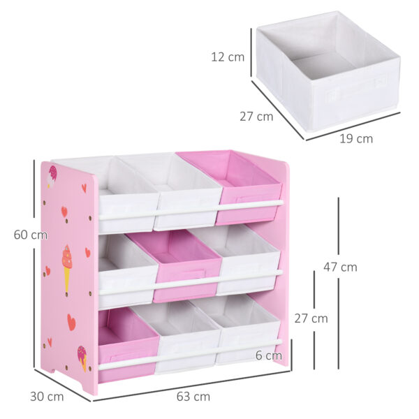 ZONEKIZ 3-Tier Storage Rack Toy Storage Organizer with 9 Removable Bins & Smooth Edges, for Playroom, Nursery and Kids Room, Pink   Aosom UK - Image 3