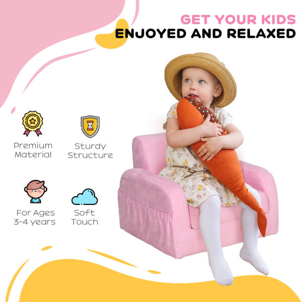 HOMCOM Kids 2 In 1 Armchair Sofa Bed, Fold Out, Padded Wood Frame, Bedroom Furniture, Pink   Aosom UK - Image 4