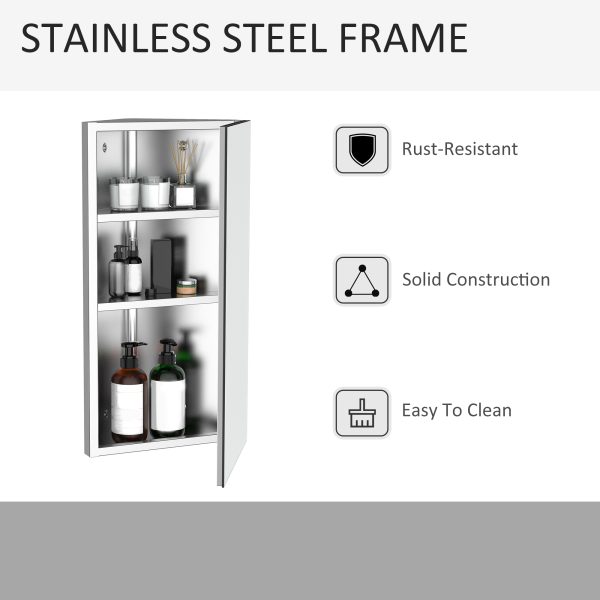 HOMCOM Stainless Mirror Cabinet, Steel Wall Mounted, Bathroom Corner Mirror Storage Cabinet, Single Door 300mm(W), Silver   Aosom UK - Image 6