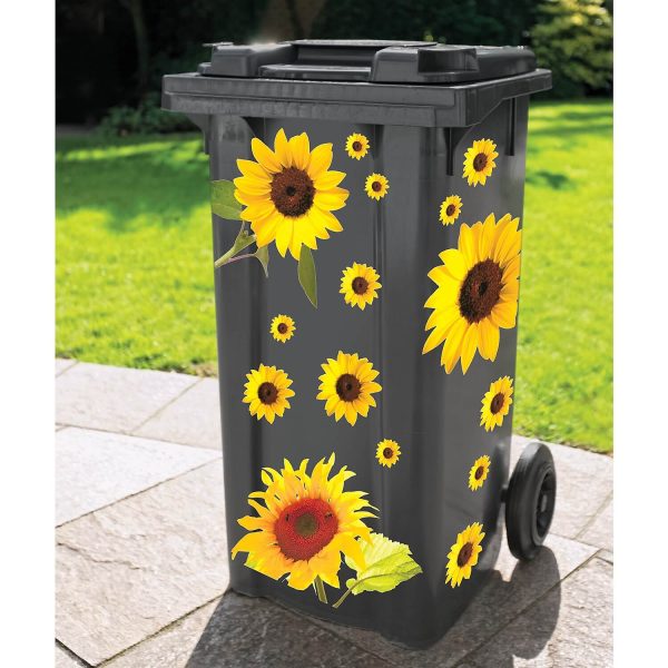 Sunflower Wheelie Bin Stickers 15x self-adhesive PVC stickers each Dia. 3-21cm